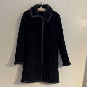 Utex Black Faux Suede Teddy Jacket with Gray Fur Lining and Trim